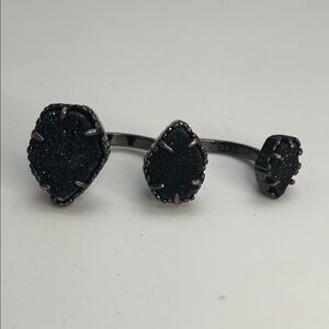 Kendra Scott Naomi Double Ring in Gunmetal with Black Druzy